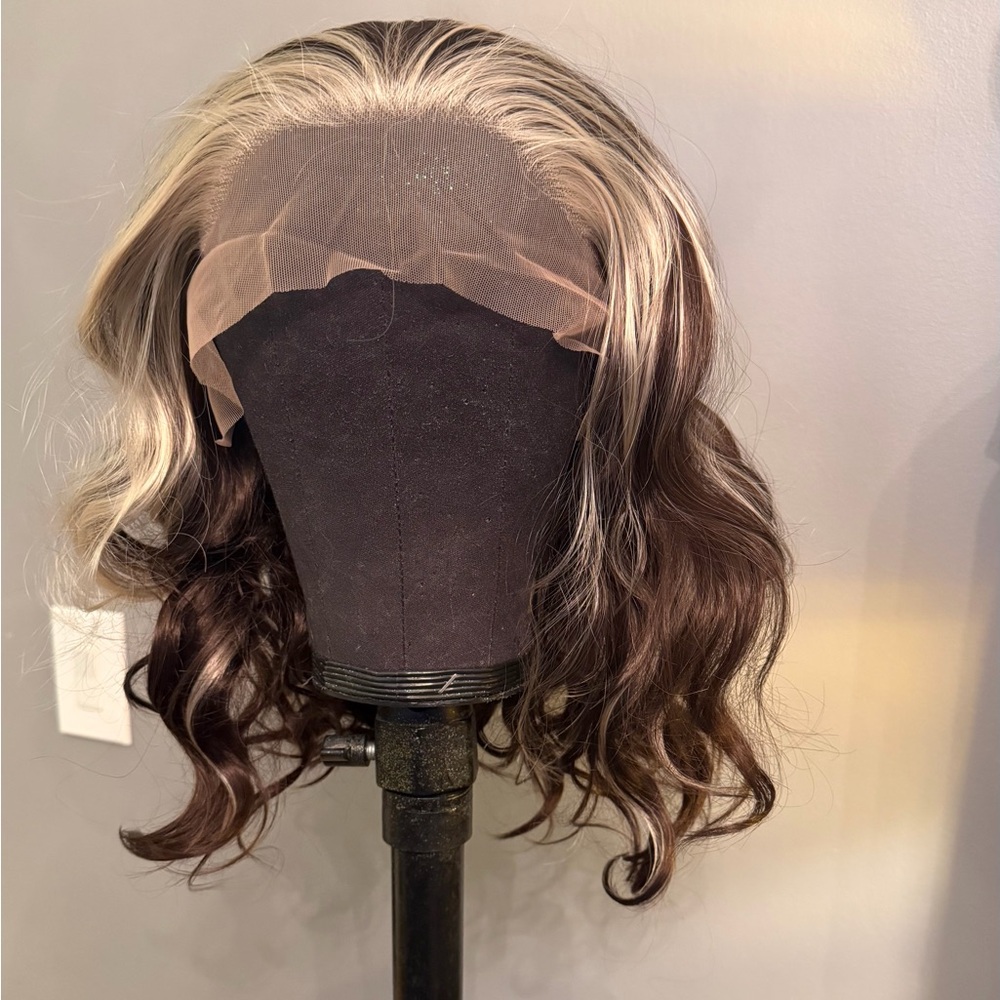 Brand new 13 x 2.5 dark chocolate brown synthetic wig with platinum crown.16 in